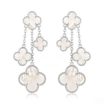 [Leaves]CLOVER EARRINGS WHITE MOP 4 MOTIFS SILVER