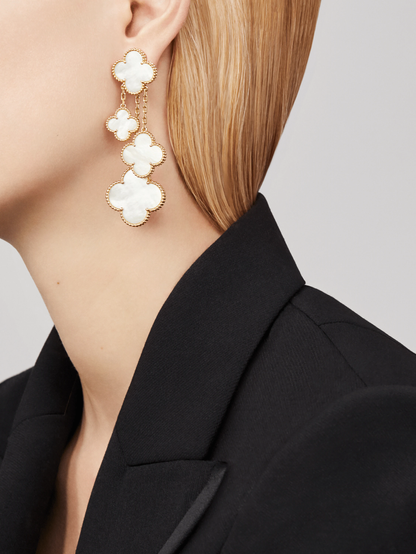 [Leaves]CLOVER EARRINGS WHITE MOP 4 MOTIFS GOLD