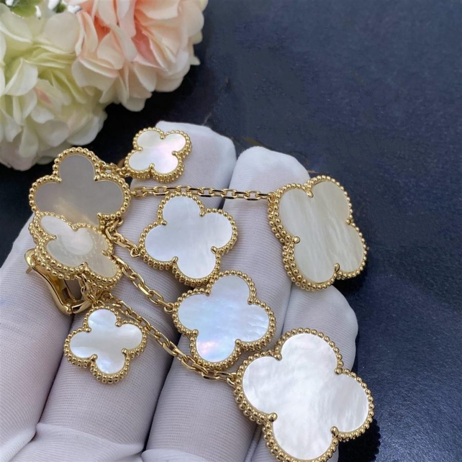 [Leaves]CLOVER EARRINGS WHITE MOP 4 MOTIFS GOLD