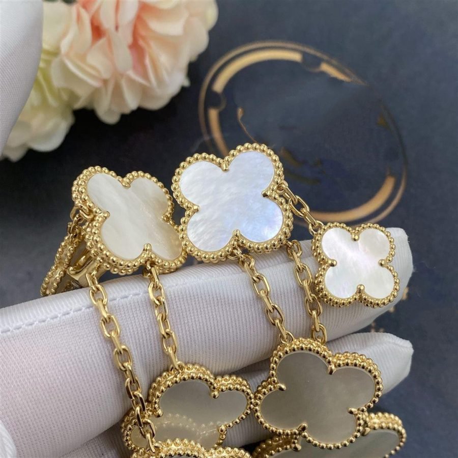 [Leaves]CLOVER EARRINGS WHITE MOP 4 MOTIFS GOLD