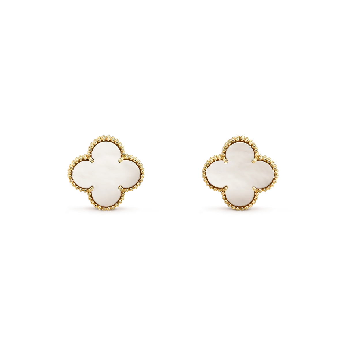 [Leaves]CLOVER MEDIUM 1 MOTIFS  WHITE MOP STUD EARRINGS