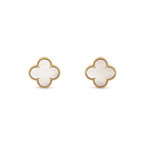 [Leaves]CLOVER MEDIUM 1 MOTIFS  WHITE MOP STUD EARRINGS