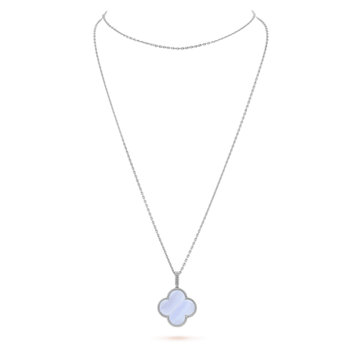[Leaves]CLOVER SILVER CHALCEDONY BIG CLOVER NECKLACE