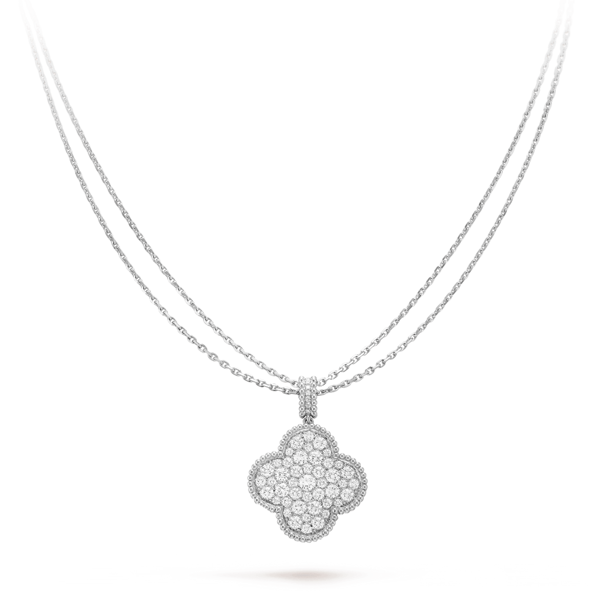 [Leaves]CLOVER 25MM SILVER FULL DIAMOND BIG CLOVER NECKLACE