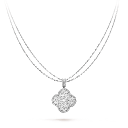 [Leaves]CLOVER 25MM SILVER FULL DIAMOND BIG CLOVER NECKLACE
