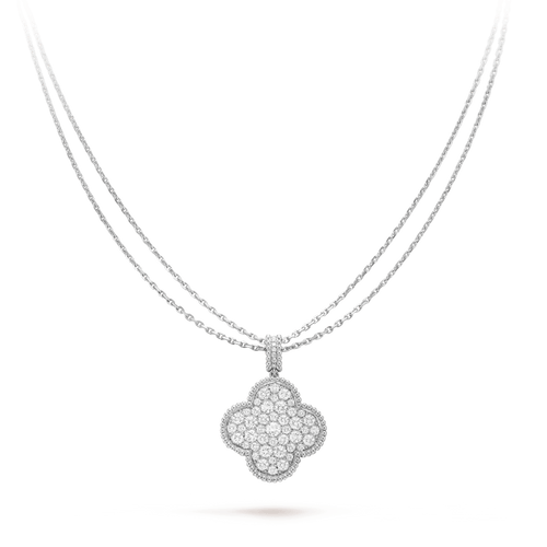 [Leaves]CLOVER 25MM SILVER FULL DIAMOND BIG CLOVER NECKLACE