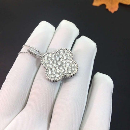 [Leaves]CLOVER 25MM SILVER FULL DIAMOND BIG CLOVER NECKLACE