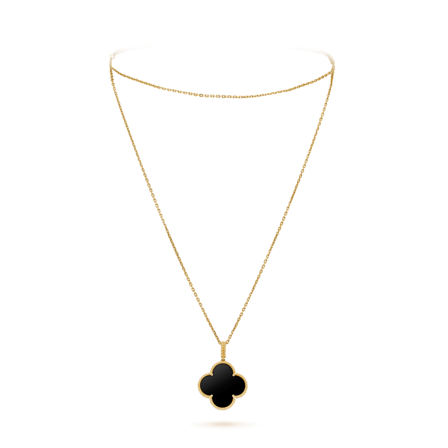 [Leaves]CLOVER 25MM GOLD ONYX BIG CLOVER NECKLACE
