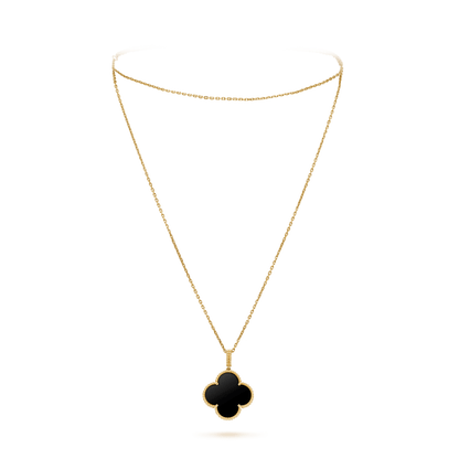 [Leaves]CLOVER 25MM GOLD ONYX BIG CLOVER NECKLACE
