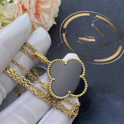 [Leaves]CLOVER 25MM GOLD ONYX BIG CLOVER NECKLACE