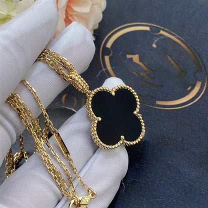 [Leaves]CLOVER 25MM GOLD ONYX BIG CLOVER NECKLACE