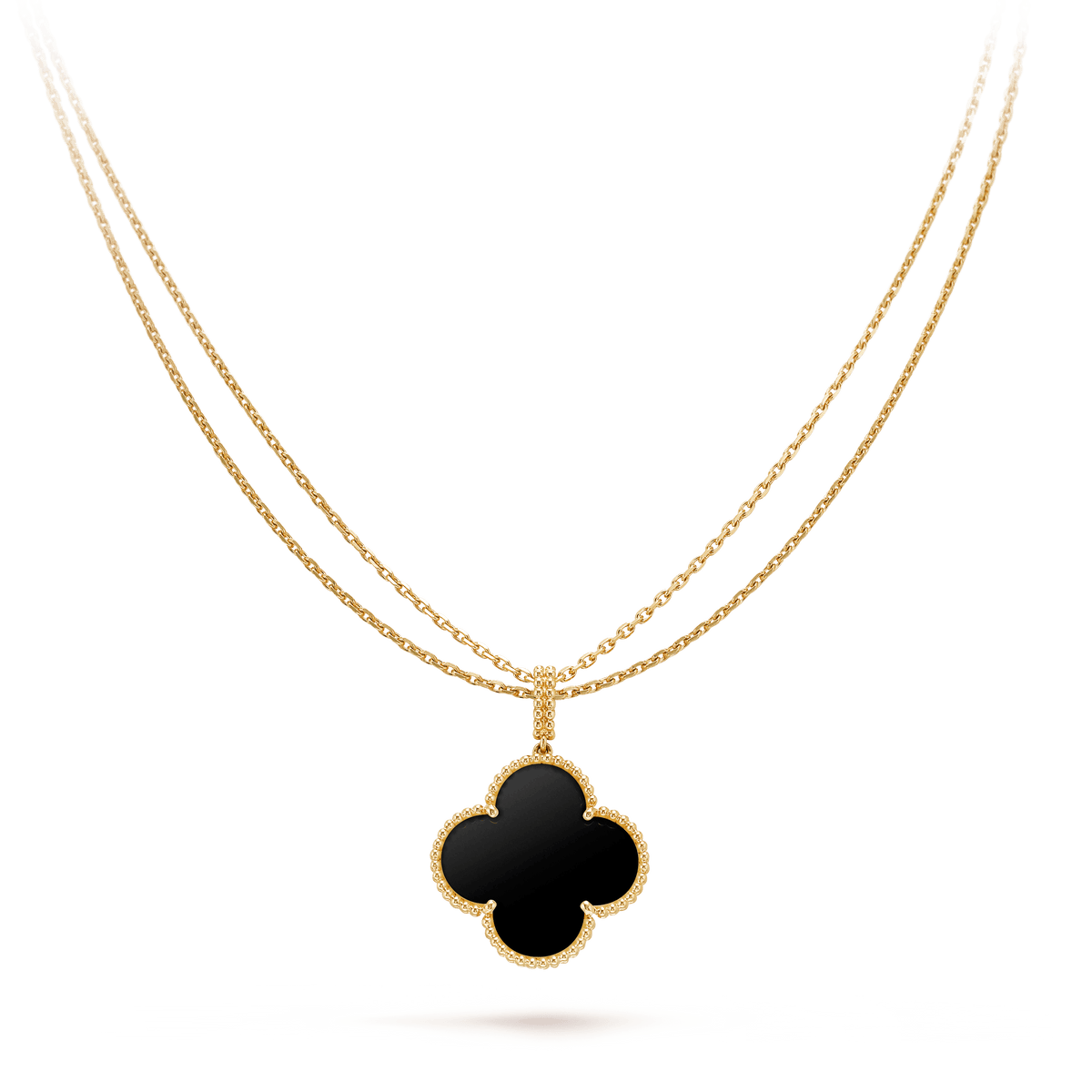 [Leaves]CLOVER 25MM GOLD ONYX BIG CLOVER NECKLACE