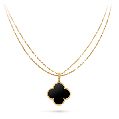 [Leaves]CLOVER 25MM GOLD ONYX BIG CLOVER NECKLACE