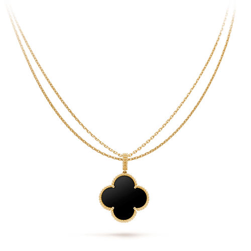[Leaves]CLOVER 25MM GOLD ONYX BIG CLOVER NECKLACE