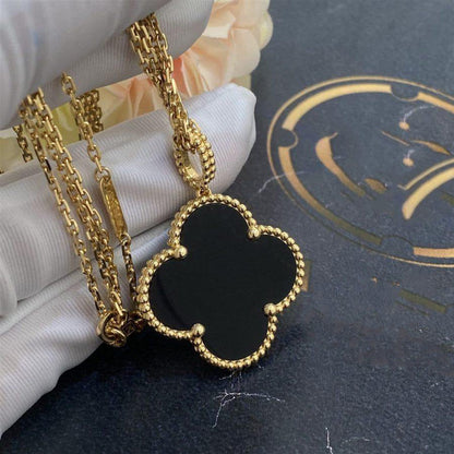 [Leaves]CLOVER 25MM GOLD ONYX BIG CLOVER NECKLACE