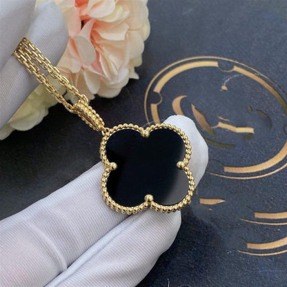 [Leaves]CLOVER 25MM GOLD ONYX BIG CLOVER NECKLACE