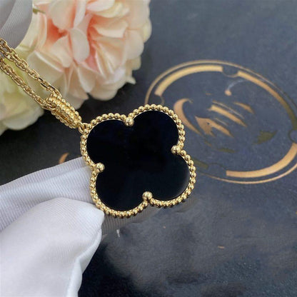 [Leaves]CLOVER 25MM GOLD ONYX BIG CLOVER NECKLACE