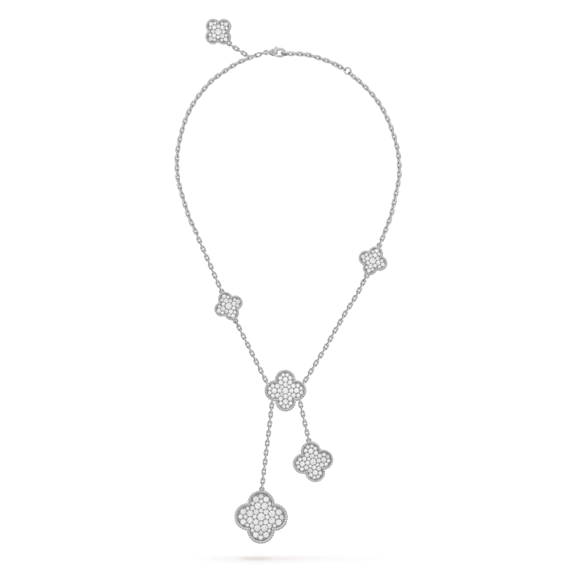 [Leaves]CLOVER 5 MOTIFS SILVER DIAMONDS NECKLACE