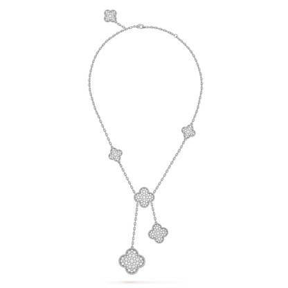 [Leaves]CLOVER 5 MOTIFS SILVER DIAMONDS NECKLACE
