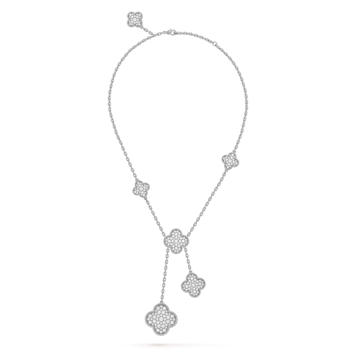 [Leaves]CLOVER 5 MOTIFS SILVER DIAMONDS NECKLACE