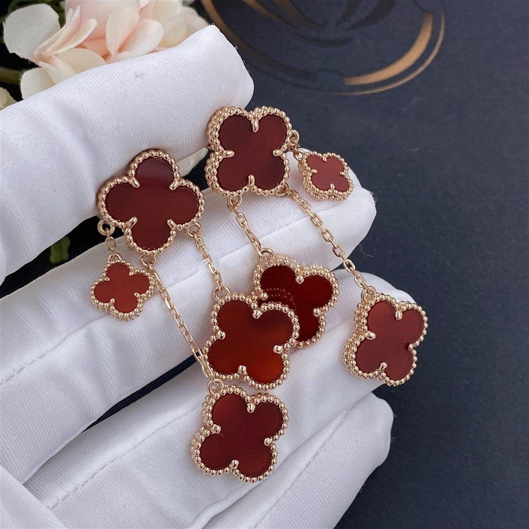 [Leaves]CLOVER EARRINGS CARNELIAN 4 MOTIFS PINK GOLD