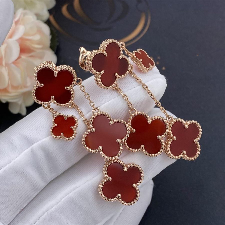 [Leaves]CLOVER EARRINGS CARNELIAN 4 MOTIFS PINK GOLD