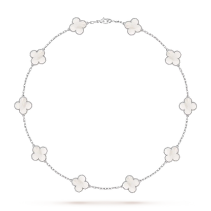 [Leaves]CLASSIC LUCKY 10-MOTIF CLOVER NECKLACE WHITE GOLD COLLECTION