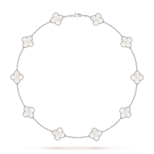 [Leaves]CLASSIC LUCKY 10-MOTIF CLOVER NECKLACE WHITE GOLD COLLECTION