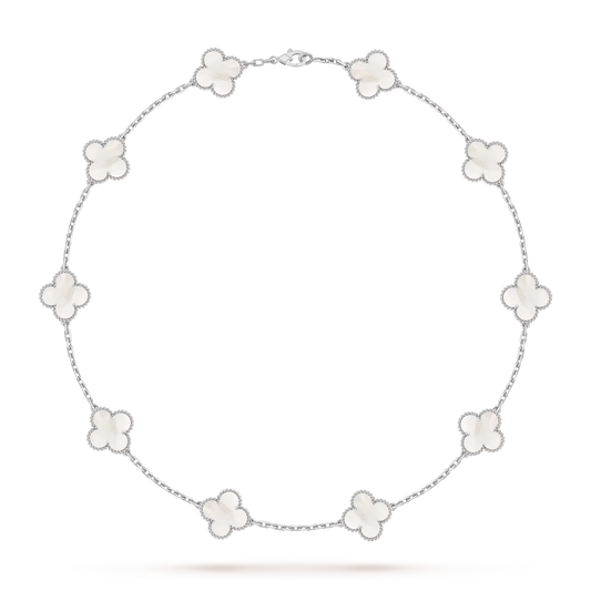[Leaves]CLASSIC LUCKY 10-MOTIF CLOVER NECKLACE WHITE GOLD COLLECTION
