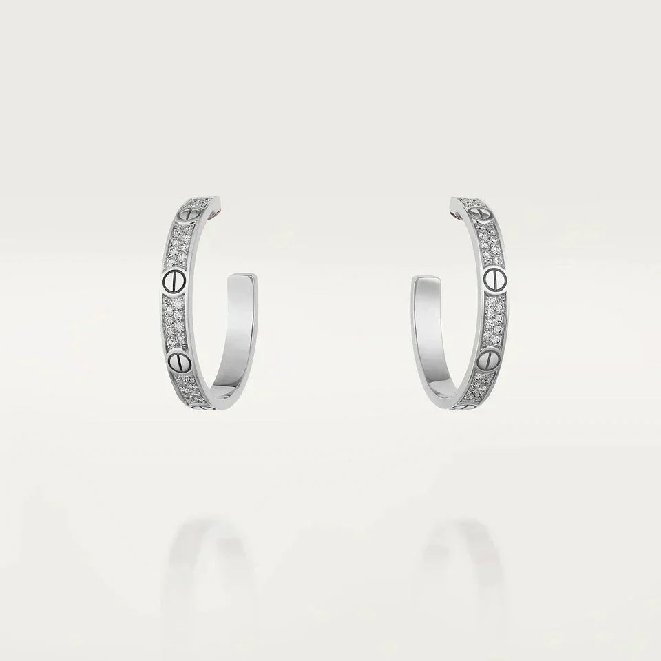 [Leaves]LOVE DIAMOND SILVER HOOP EARRINGS