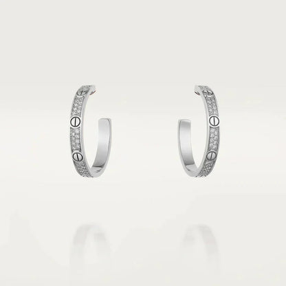 [Leaves]LOVE DIAMOND SILVER HOOP EARRINGS
