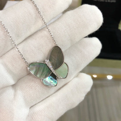 [Leaves]LARGE BUTTERFLY SILVER PENDANT DIAMOND NECKLACE