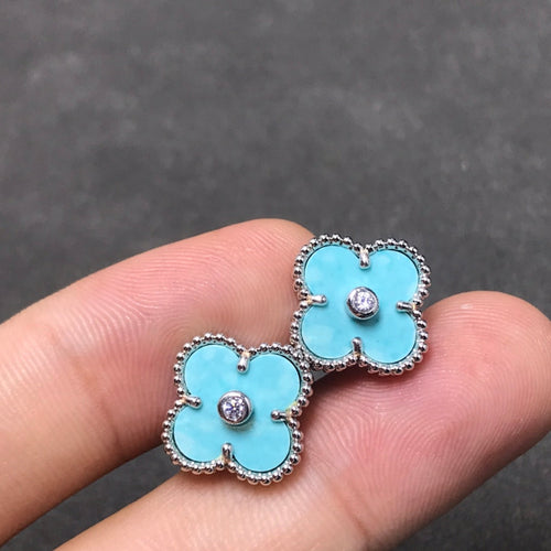 [Leaves]CLOVER 1 DIAMOND BLUE SKY SILVER EARRINGS