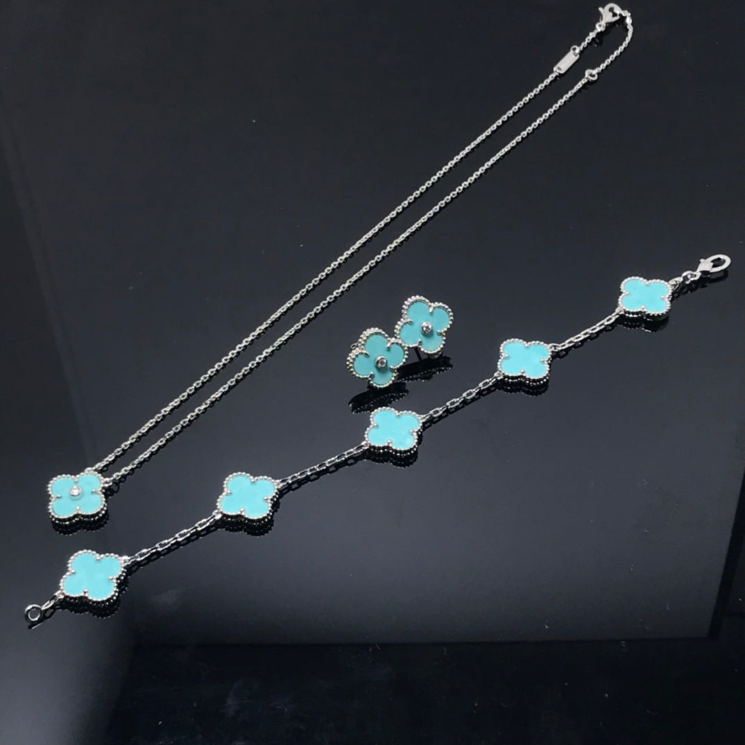 [Leaves]CLOVER 1 DIAMOND BLUE SKY SILVER EARRINGS