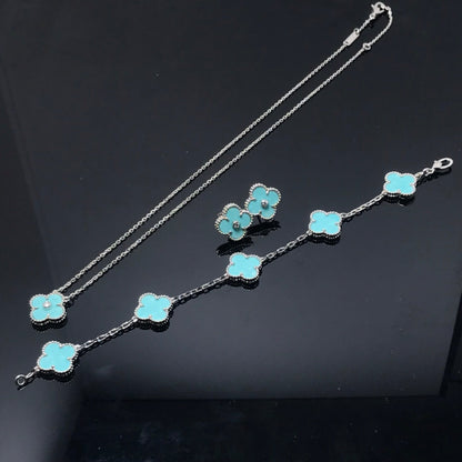 [Leaves]CLOVER 1 DIAMOND BLUE SKY SILVER EARRINGS
