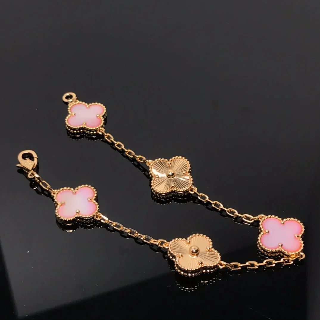 [Leaves]LUCKY CLOVER 5-MOTIF BRACELET - PINK MOTHER-OF-PEARL COLLECTION