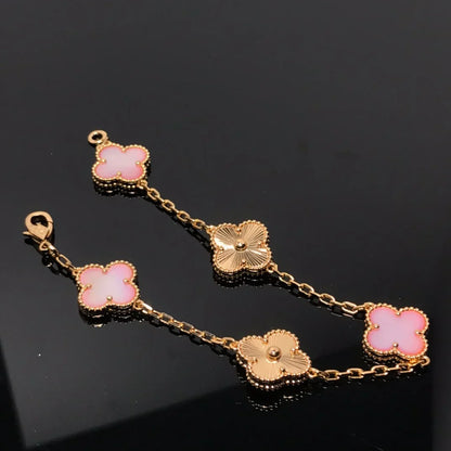 [Leaves]LUCKY CLOVER 5-MOTIF BRACELET - PINK MOTHER-OF-PEARL COLLECTION