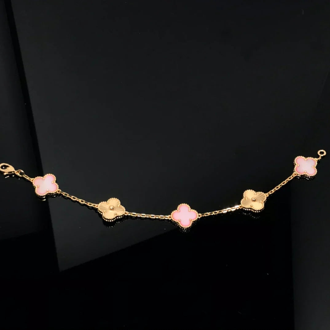 [Leaves]LUCKY CLOVER 5-MOTIF BRACELET - PINK MOTHER-OF-PEARL COLLECTION