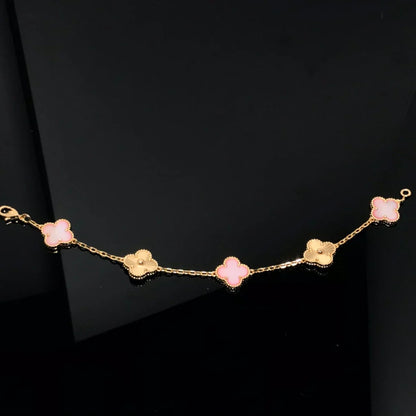 [Leaves]LUCKY CLOVER 5-MOTIF BRACELET - PINK MOTHER-OF-PEARL COLLECTION