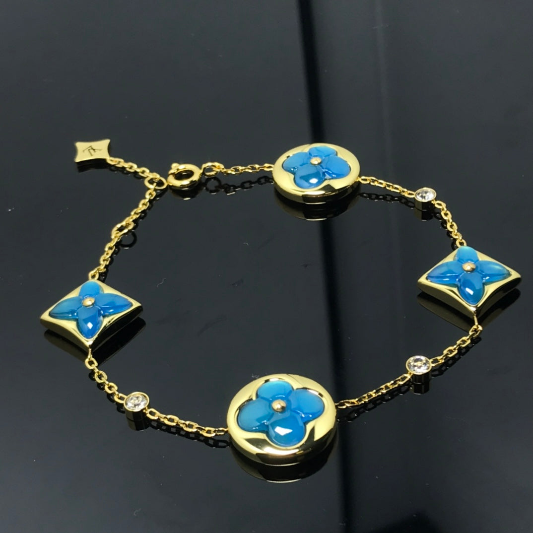 [Leaves]STAR AND SUN 4 MOTIF BLUE BRACELET