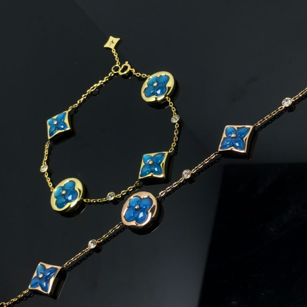 [Leaves]STAR AND SUN 4 MOTIF BLUE BRACELET