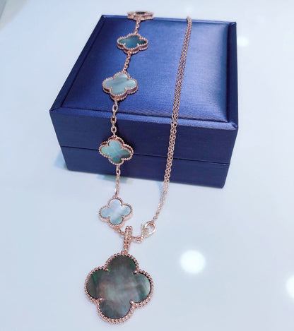 [Leaves]COMBINED BRACELET 5 MOTIFS AND NECKLACE DARK MOP ROSE GOLD