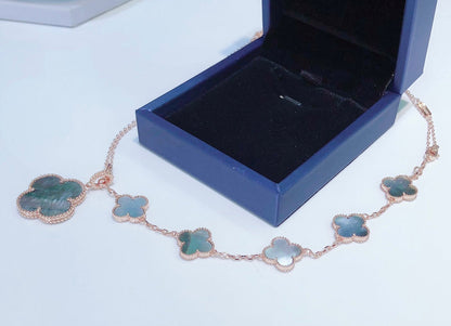 [Leaves]COMBINED BRACELET 5 MOTIFS AND NECKLACE DARK MOP ROSE GOLD