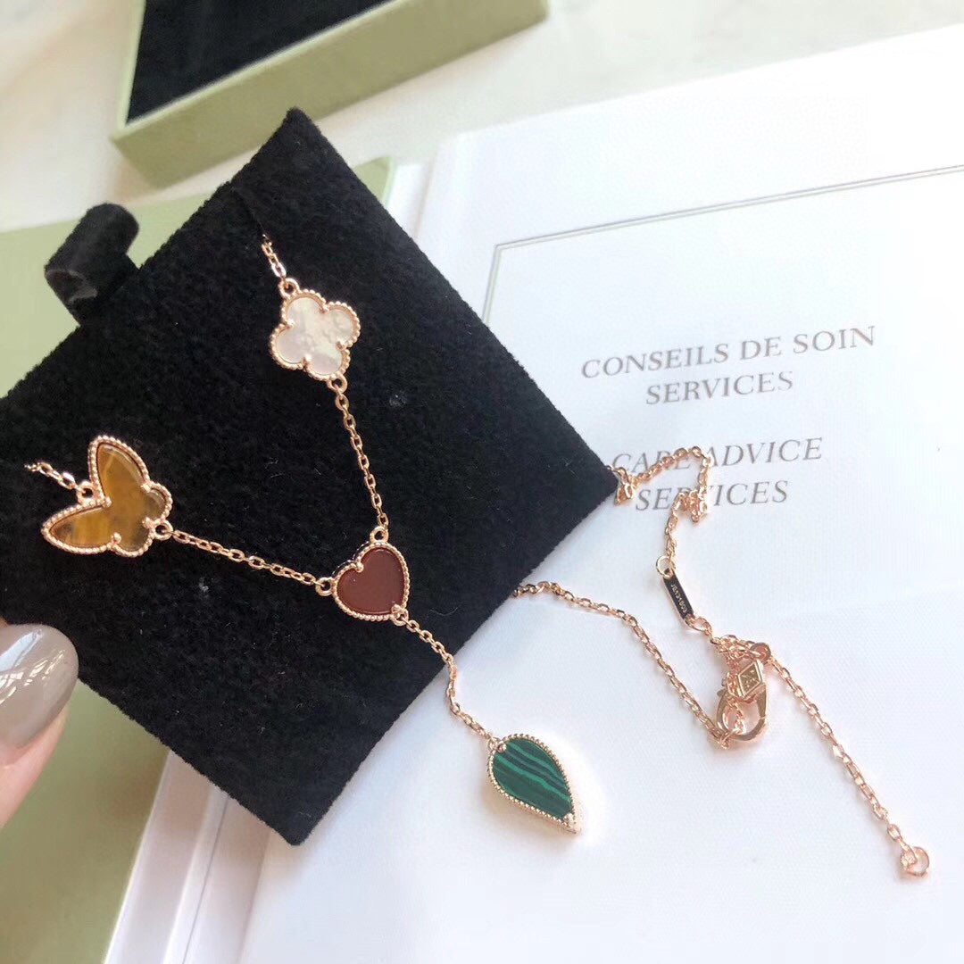 [Leaves]LUCKY SPRING 4 MOTIFS ROSE GOLD NECKLACE
