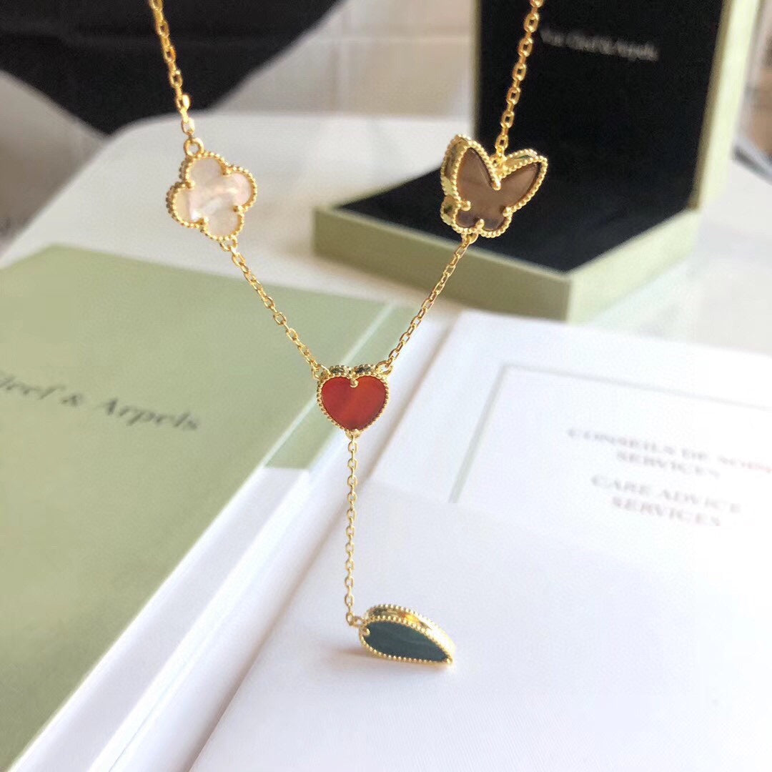[Leaves]LUCKY SPRING 4 MOTIFS ROSE GOLD NECKLACE