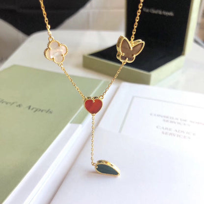 [Leaves]LUCKY SPRING 4 MOTIFS ROSE GOLD NECKLACE