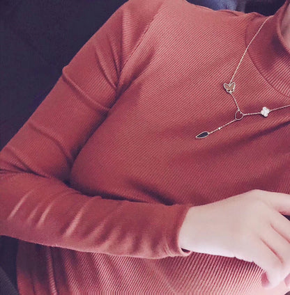 [Leaves]LUCKY SPRING 4 MOTIFS ROSE GOLD NECKLACE