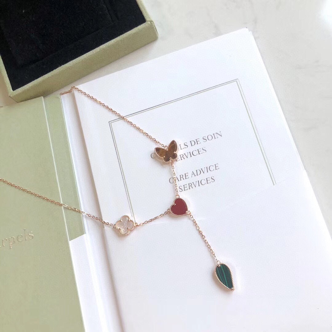 [Leaves]LUCKY SPRING 4 MOTIFS ROSE GOLD NECKLACE