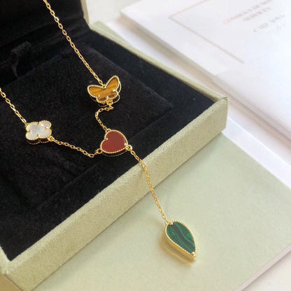 [Leaves]LUCKY SPRING 4 MOTIFS ROSE GOLD NECKLACE