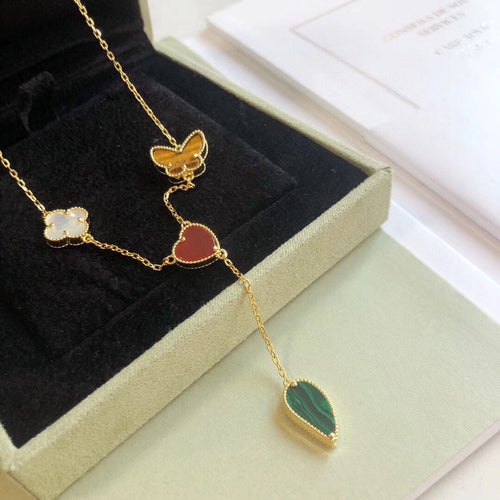 [Leaves]LUCKY SPRING 4 MOTIFS ROSE GOLD NECKLACE
